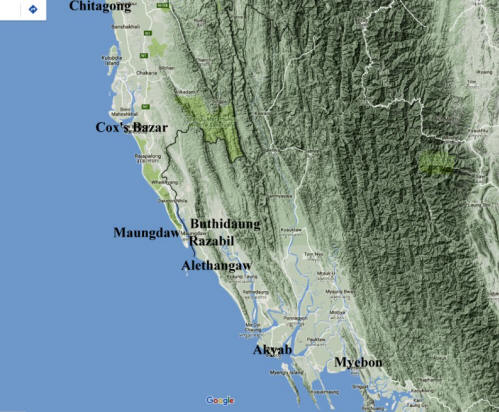 Google map of area of operations in Burma.