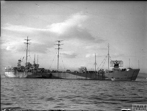 LST 216, converted to FDT (Fighter Director Tender) in coastal waters off Greenock.