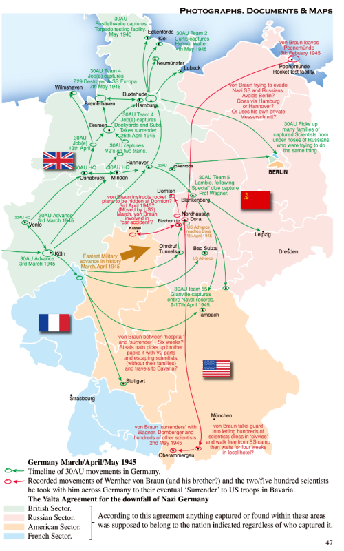 Map of Germany showing activities of 30 Commando Assault Group.